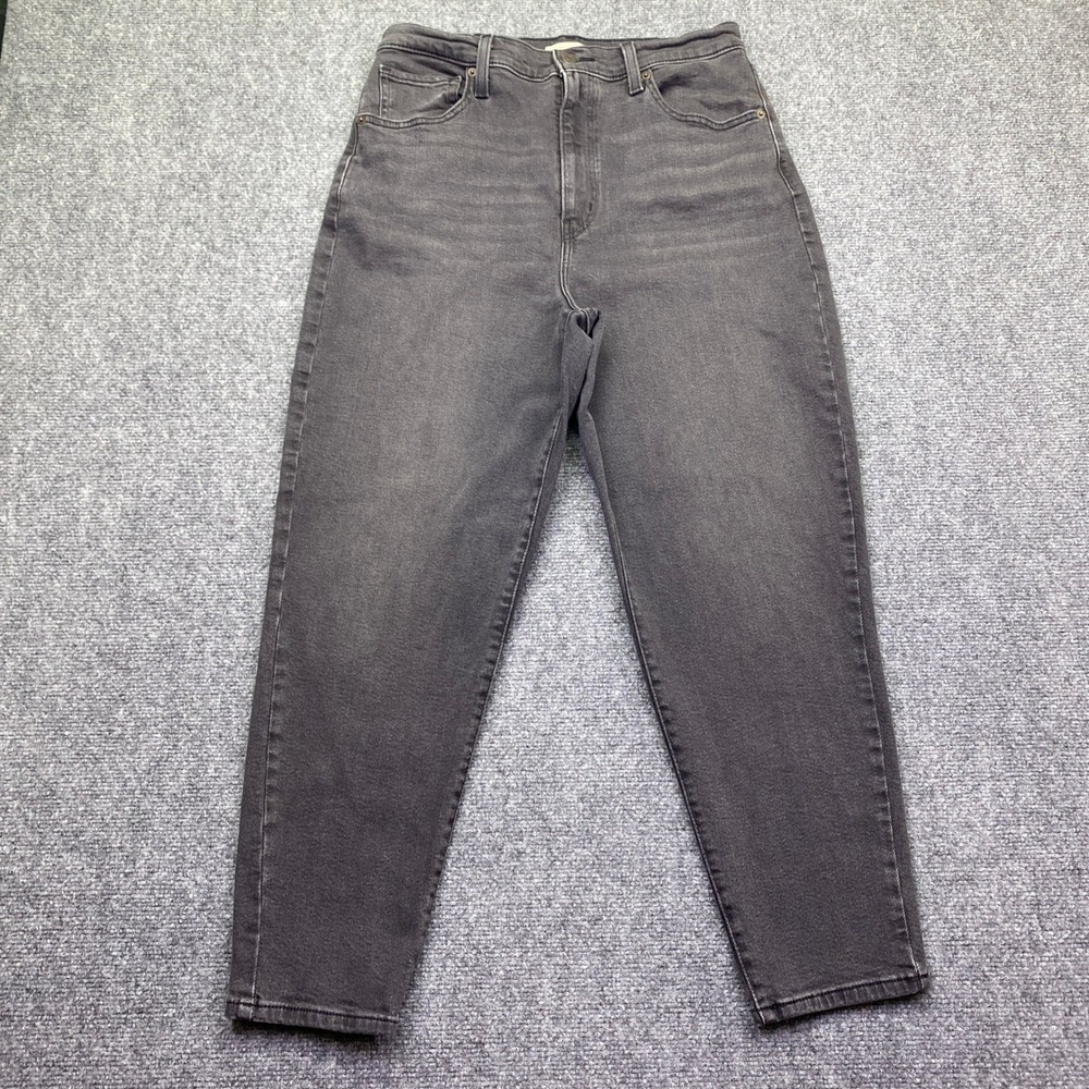 Levis High Waisted Mom Jeans Faded Black Tapered‎ Leg Denim Sz 31 Grunge Preppy